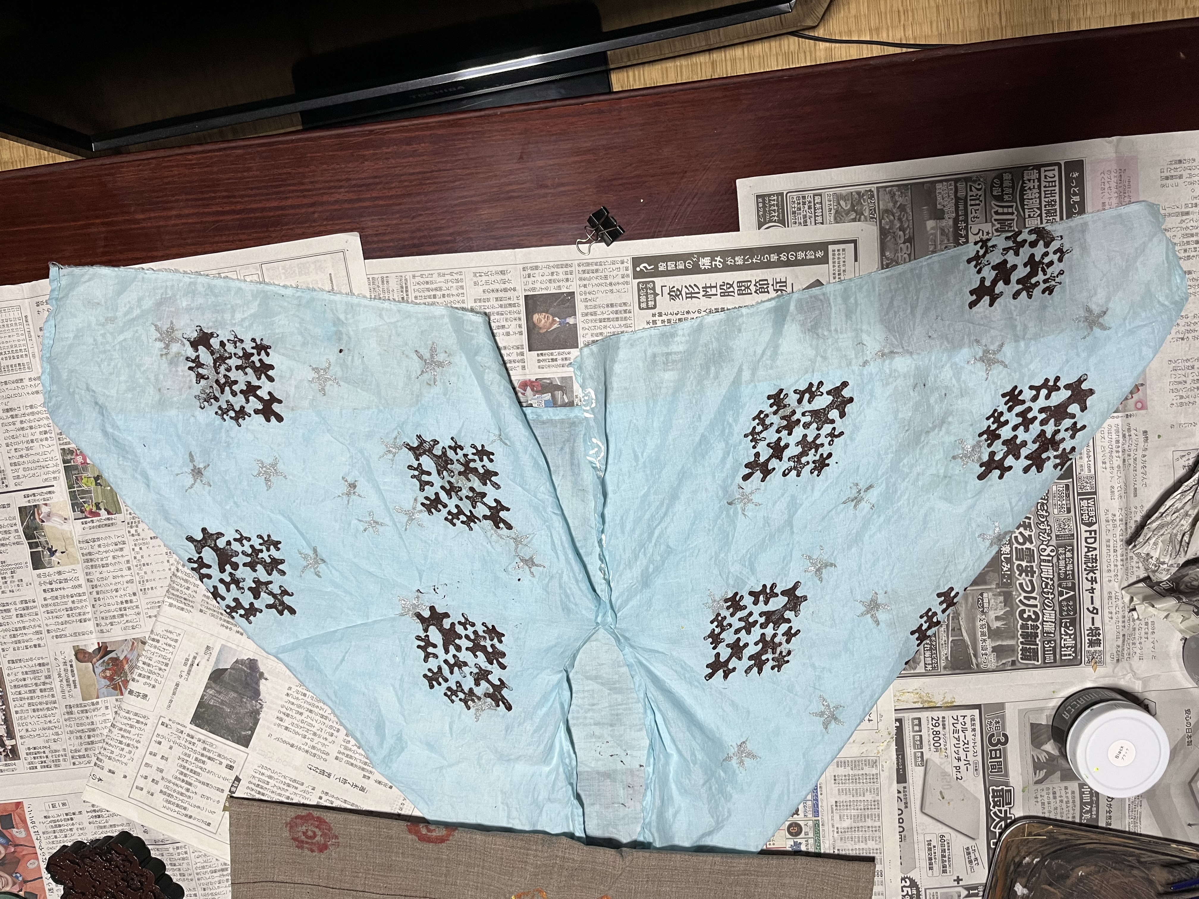 貫頭衣／クロップドマント（クサギ染＋朽木スタンプ）